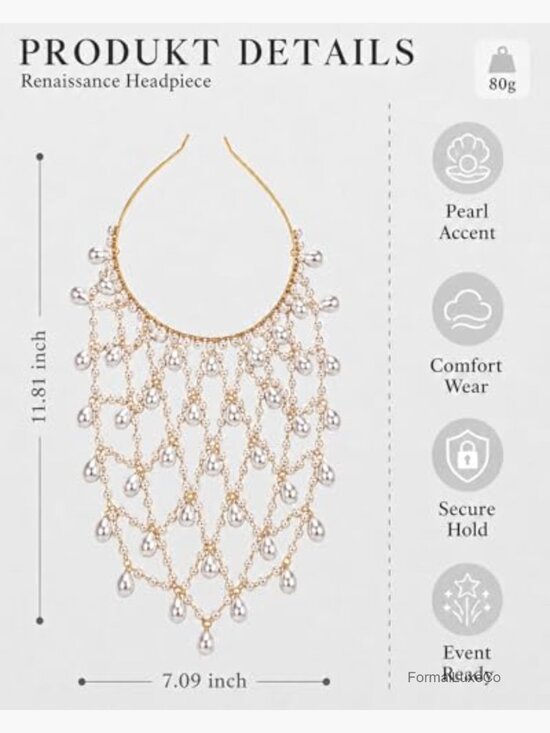 Gold Pearl Fairy Headpiece for Women Flapper 1920s Renaissance Head Chain main image 2